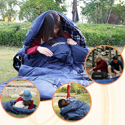 POEPORE 0 Degree Sleeping Bag 100% Cotton Flannel XXL Cold Weather Winter Oversized Sleeping Bag for Adults Camping Zero D...