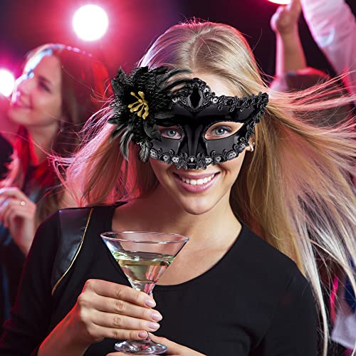 SIQUK Couple Masquerade Masks Set Venetian Party Mask Plastic Halloween Costume Mask Mardi Gras Mask for Women and Men