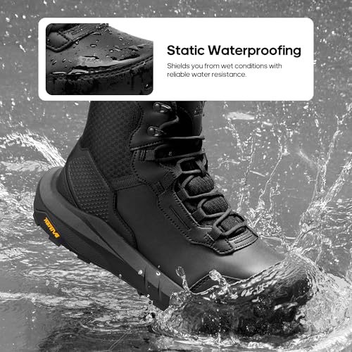 NORTIV 8 Men's Waterproof Tactical Work Winter Boots Cushion Sole Lightweight Leather Non-Slip Combat Boots with Arch Supp...
