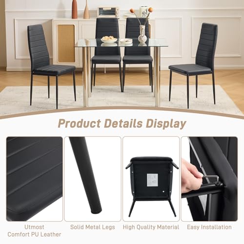 Karl home Dining Chairs Set of 4, PU Leather Balck Kitchen Chairs with Padded High Back & Foot Cap Protection for Dining K...