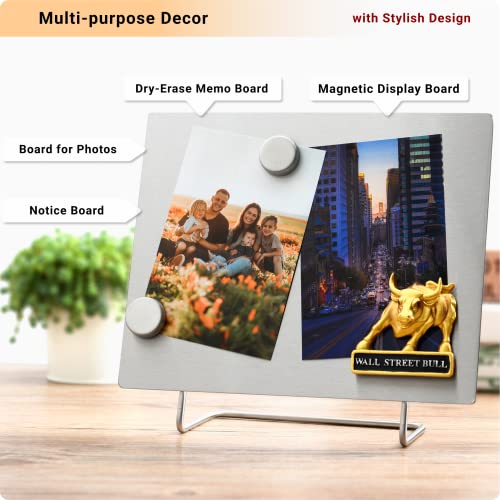 Magnetic Bulletin Board with Stand – Small Dry Erase Memo Board – Tabletop Metal Easel for Magnet Display – 10x8 Inches + ...