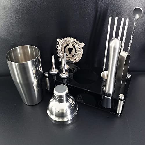 Bartender Kit, 13 Piece Cocktail Shaker Set Stainless Steel Bar Tools with Black Stand, 25 oz Shaker, Jigger, Spoon, Poure...