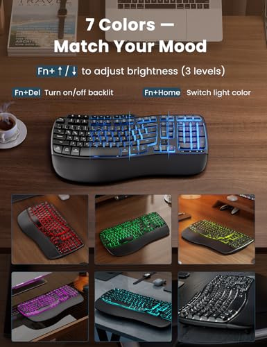 Ergonomic Wireless Keyboard and Mouse Combo, Rechargeable 4000mAh Backlit Keyboard with a Soft, Faux Lambskin Palm Rest, W...