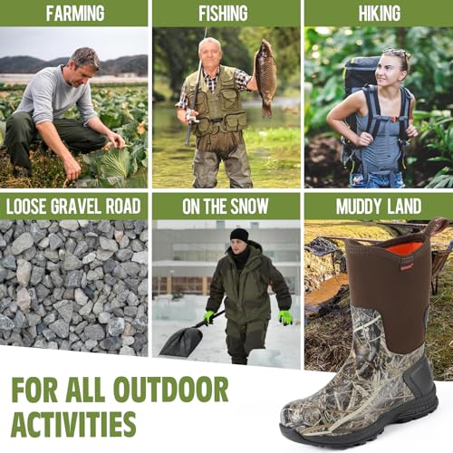 Showave Men's Rain Boots Excursion Rubber Boot Calf High Waterproof Insulated Mud Boots Outdoor Footwear for Trekking Gard...