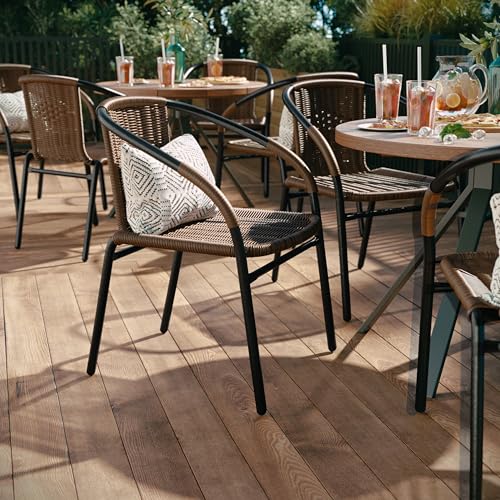 Flash Furniture Lila Modern Rattan Indoor/Outdoor Stackable Dining Chairs, Stacking Rattan Bistro Chairs for Patio or Rest...