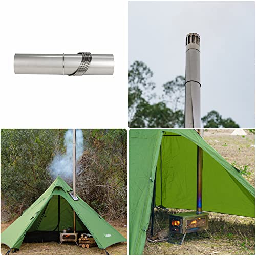FireHiking Titanium Stove Pipe Folding Portable Camping Tent Stove Chimney Flue with 10 Clamps 9.8 ft