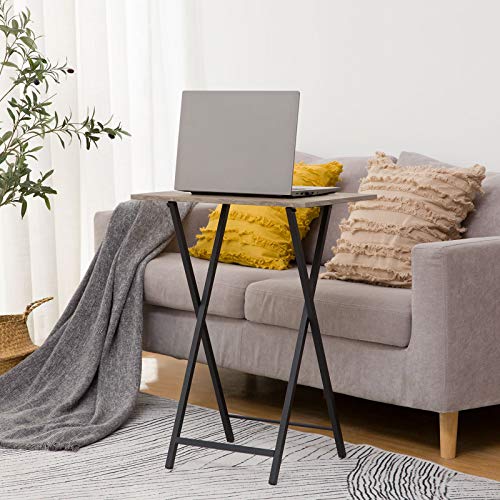 HOOBRO Folding TV Tray Tables, Set of 4 TV Trays with Storage Rack, Industrial Side Table for Eating at Couch, Foldable Sn...