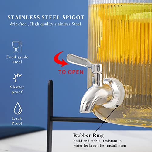 Berglander Glass Drink Dispenser for Fridge, 1 Gallon Beverage Dispenser with Leakproof Stainless Steel Spigot, Water, Lau...