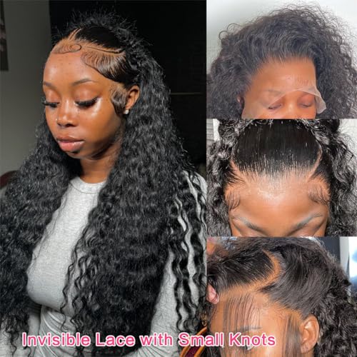 18 Inch Deep Wave 13x6 Lace Front Wigs Human Hair Pre Plucked With Baby Hair 200 Density Deep Curly Lace Frontal Wigs Human Hair Transparent HD Lace Wigs Natural Black