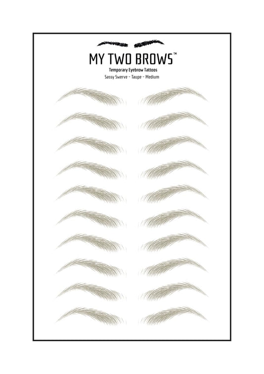 (10 pairs) Taupe Temporary Eyebrow Tattoo - Medium Size - Waterproof & Smudgeproof - Sassy Swerve Style Eyebrow Stickers - Sheet Lasts up to 30 Days - Won't Work on Existing Brows