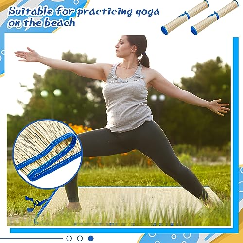 Qunclay 4 Packs Straw Beach Mat Waterproof Non Slip Straw Mat Foldable Lightweight Picnic Mat with Trim for Camping Sunbat...
