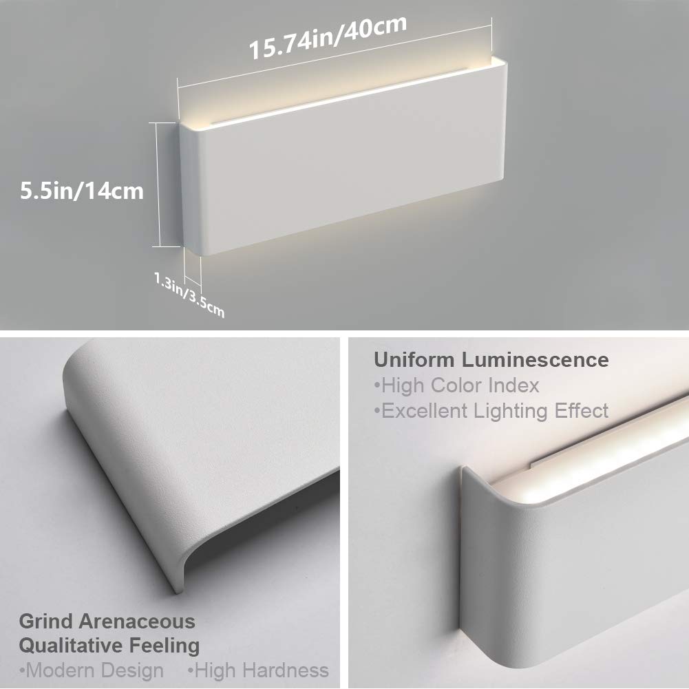 Aipsun 15.75in Matte White Modern Vanity Light Up and Down LED Vanity Light for Bathroom Wall Lighting Fixtures (Neutral White 4000K)