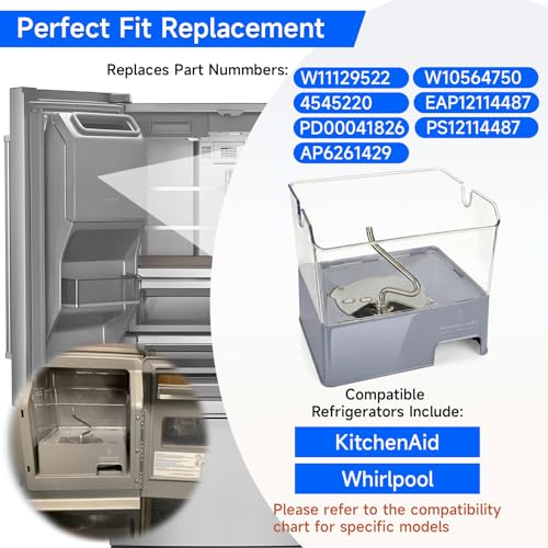 ColleRain W11129522 Refrigerator Ice Bin Compatible with KitchenAid Ice Bucket Replacement, W10564750 Ice Bucket Assembly ...