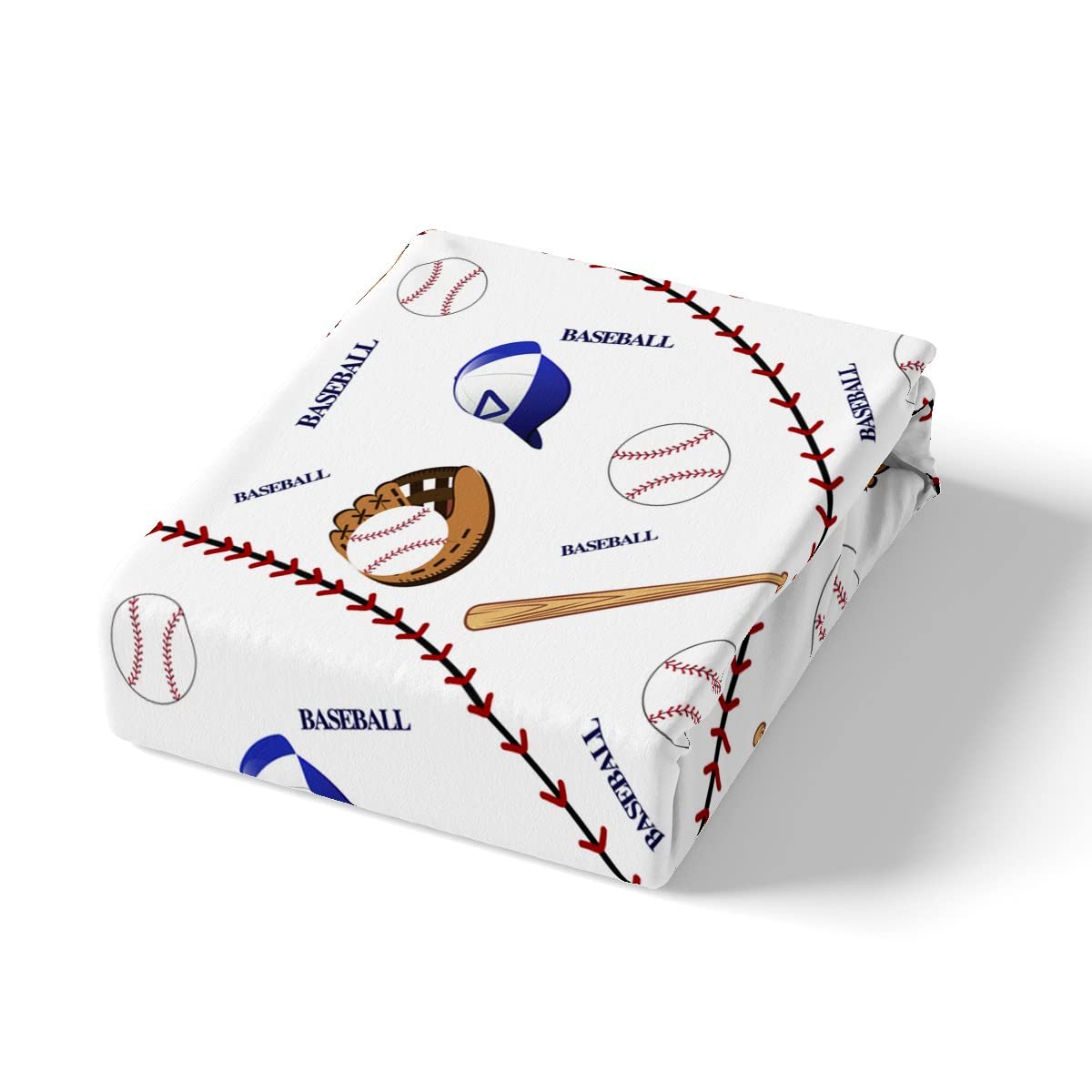 Sports Baseball Bed Sheet Set Baseball Bat and Gloves Hat Decor Bedding Sheets for Kids Boys Fun Sports Bedding Fitted Sheet Ball Competition Games Bed Cover Room 4Pcs Full Size