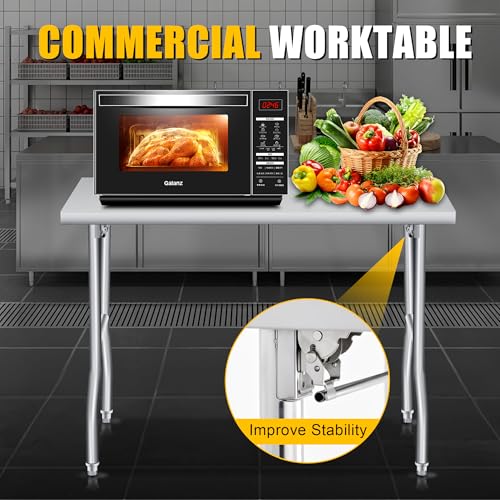 Folding Stainless Steel Table, 48x30 in, 400 LB Capacity, Heavy Duty Metal Foldable Prep/Work Table, No Assembly, Portable...