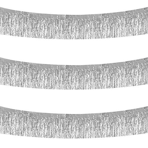 BEISHIDA 3 Packs 30 Feet Metallic Foil Fringe Garland Tinsel Streamers，Shiny Silver Wall Hanging Tinsel Fringe Banners for...