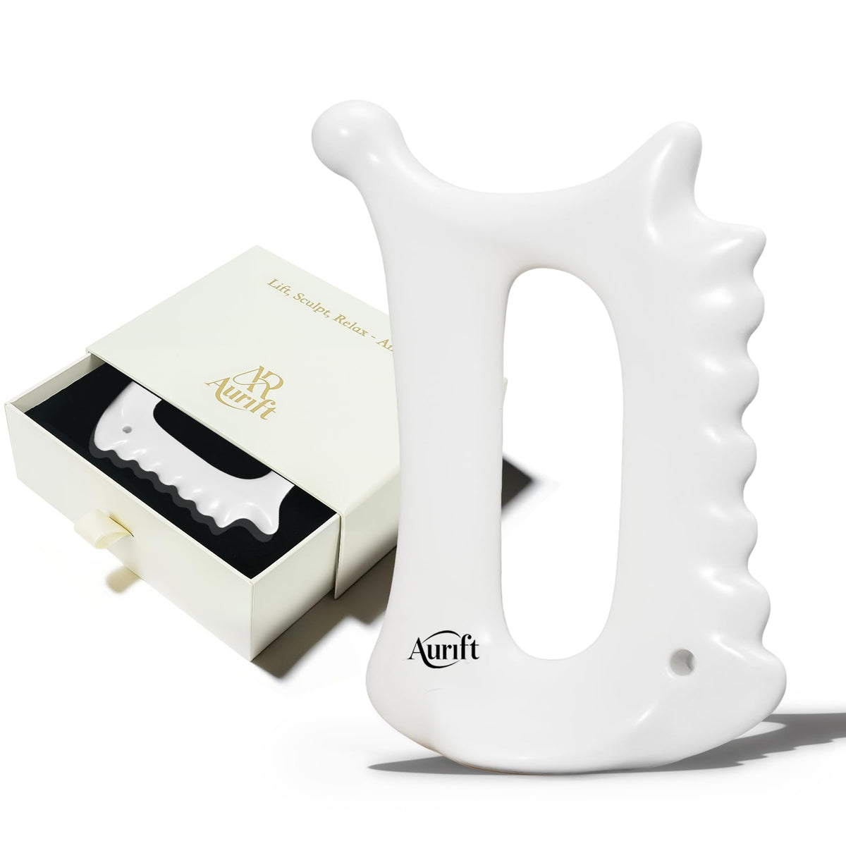 6-in-1 Ceramic Gua Sha Tool for Face & Body - Manual Facial Massage for Lymphatic Drainage, Jaw Lifting, Puffiness Care, Neck Massage for Stress Relief at Home, Self Care Gift for Mum Wife White