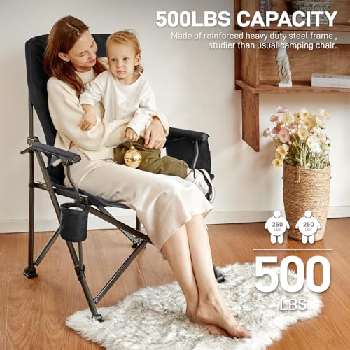 EVER ADVANCED Oversized Folding Camping Chair for Adults with Adjustable Lumbar Support, Heavy Duty Chair with Side Pocket...