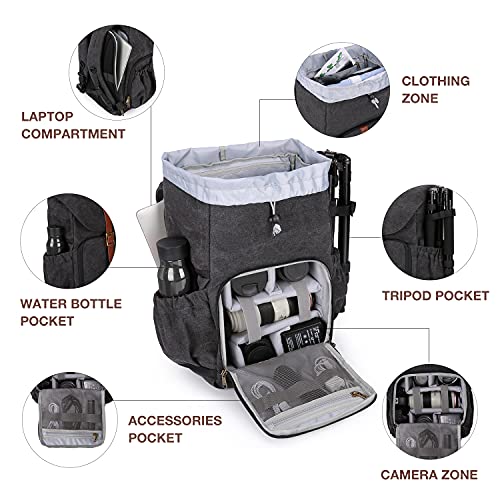 BAGSMART Camera Backpack, DSLR SLR Waterproof Camera Bag, Anti-Theft Photography Backpack with 15 Inch Laptop Compartment,...
