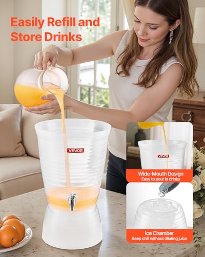 VEVOR Beverage Dispenser, 2.64 Gallon Drink Dispenser for Parties, Plastic Juice Dispensers with Spigot Ice Chamber, Iced ...