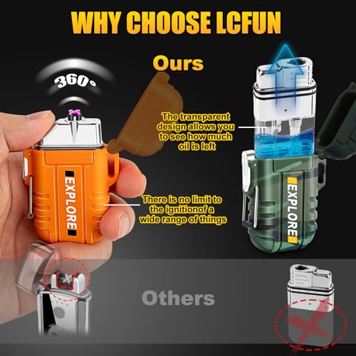 LcFun 3 Pack Waterproof Lighter Windproof Torch Lighters Butane Refillable, Electric Dual Arc Lighters USB Rechargeable Fl...