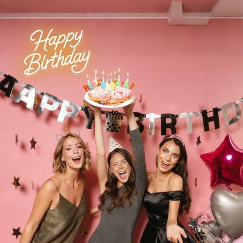Mvorixa Happy Birthday Neon Sign for Wall Decor, LED Happy Birthday Light Up Sign, Dimmable Birthday Sign for Birthday Par...
