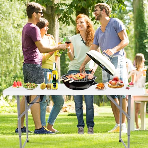 PIKAQTOP 4ft Heavy Duty Plastic Folding Table for Camping, Picnic, BBQ, Party - Portable and Foldable Utility Table with C...