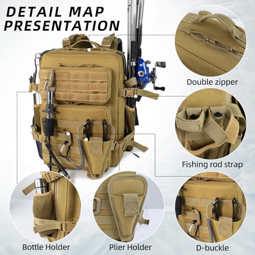 Small Tactical Fishing Tackle Backpack with Removable Plier Holder & Rod Holders Storage Fishing Gear and Equipment Tackle...