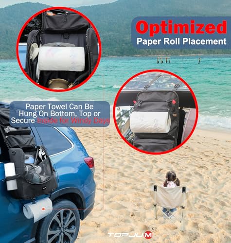 TOPJUM Camp Kitchen Organizer, Cooking Tools Storage Caddy Bag, Multi-Pockets, Paper Towel Holder, Portable Hanging Kitche...