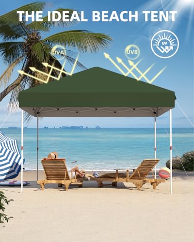 GarveeLife 10x10 Pop Up Canopy with One Button Push Setup - Heavy Duty Outdoor Canopy Tent with Portable Roller Bag - 3 Ad...