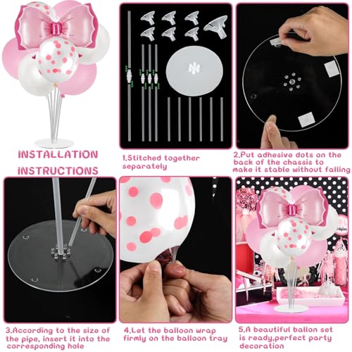 Pink Bow Party Balloon Stand Kit, 4 Sets, Table Centerpiece Decorations for Girls Birthday (pink)