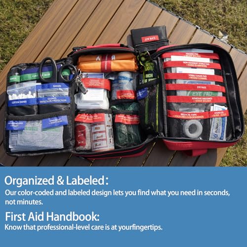 Besst Survivor Comprehensive First Aid Kits- Advanced Trauma Kits with Labeled Compartments, Large Emergencies Medical Kit...