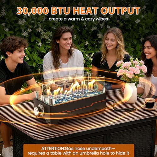GRISUN Tabletop Fire Pit,15 Inch Propane Fire Pit Table,30000 BTU Table Top Firepit with Glass Wind Guard,Stainless Steel ...