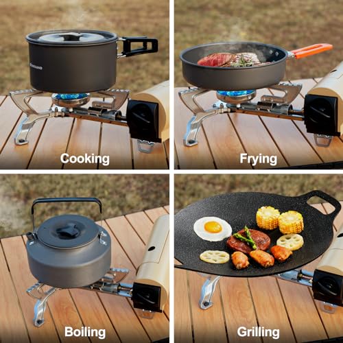 Odoland Portable Camping Stove Butane 1400W Gas Stove Collapsible Backpacking Stove for Indoor Outdoor Cooking Hiking and ...