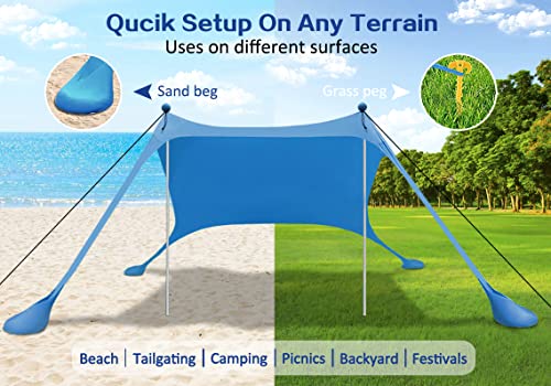 BRONOM Beach Canopy Beach Tent Sun Shelter 7.5X7.5 FT Beach Shade Canopy UPF50+ Sun Protection Windproof Ropes Carry Bag E...