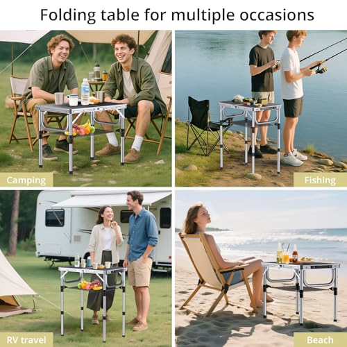 Anbte Folding Camping Table, Aluminum 24" x 16" Adjustable Height Small Folding Table with Carrying Handle, Lightweight, P...