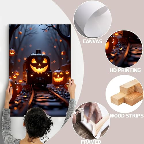 Victorian Dark Decor Minimalist Gothic Prints Canvas Wall Art Halloween Pumpkin Lantern Train Posters Antique Style Wall Decor Modern Dark Academia House Decoration