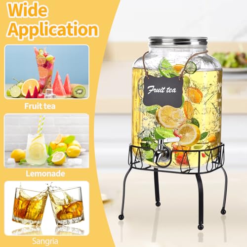 2 Gallon Glass Drink Dispenser with Stand, Drink Dispensers for Parties, Beverage Dispenser with Leakproof Stainless Steel...