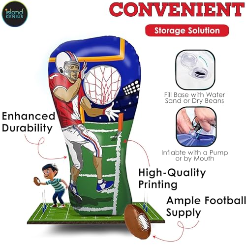 Island Genius Inflatable Football Target Toss Toy and Game for Boys Ages 8-12, 60 inch Receiver with Mini Soft Football
