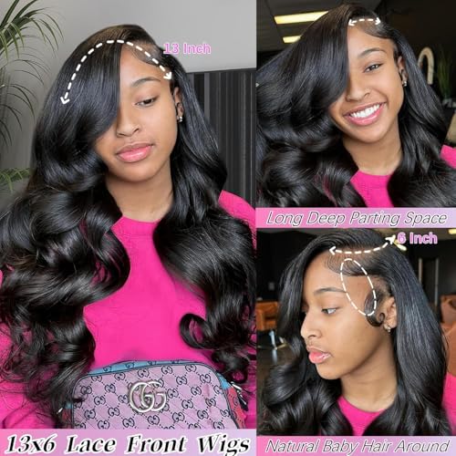 13X6 Body Wave Lace Front Wigs Human Hair Pre Plucked 210 Density Glueless HD Lace Frontal Human Hair Wigs with Baby Hair for Women 18inch