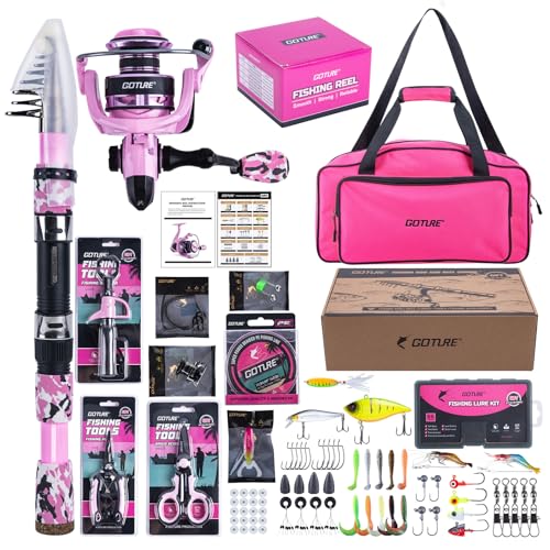 Goture Fishing Rod and Reel Combo - Green Telescoping Fishing Pole Portable Travel Kit with Carrier Bag for Freshwater Sal...