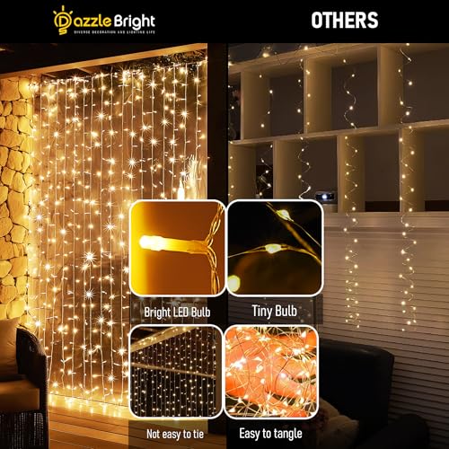 Dazzle Bright 300 LED Curtain Lights, Plug in Fairy Curtain Lights for Bedroom, Christmas Hanging String Lights Outdoor fo...