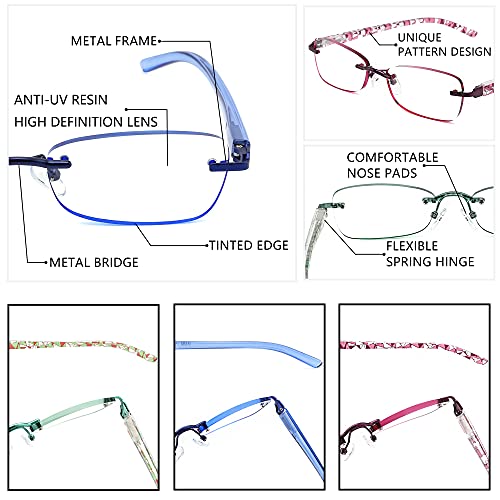 JJWELL 3 Pack Blue Light Blocking Reading Glasses for Women, Anti Eyestrain/Computer Glare UV 400 Filter Readers with Spri...