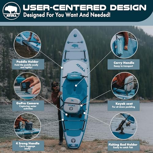 Atoll New 12ft Outrider Inflatable Stand Up Paddle Board | Extra Wide ISUP for Adults, Fishing, Touring & All Adventures |...
