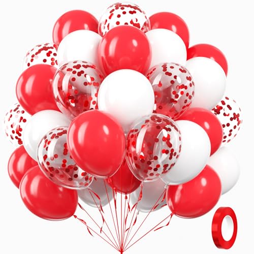60pcs Red and White Balloons 12inch with White Red Confetti Balloons for Wedding Engagement Christmas Valentine's Day Birt...