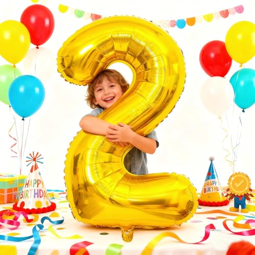 Smlpuame 40 inch Number Balloon 0-9 Gold Large Number 2 Balloons,Digital Balloons for Birthday Party Celebration Decoratio...
