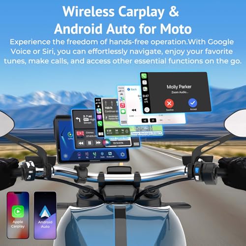 2025 Wonsidary W722 for Motorcycle CarPlay & Android Auto,7" Waterproof Smart GPS Navigation System Screen,Car Play Moto w...