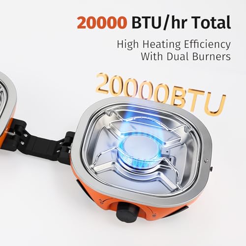 INFOOD Propane Camping Stove 20,000 BTU - Portable 2 Burner Gas Stove with Adjustable Flame Control, Piezo Ignition, Carry...