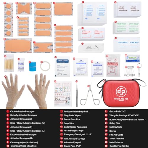 Mini First Aid Kit - 150 Piece Small Waterproof Hard Shell Medical Kit for Home, Car, Travel, Camping, Truck, Hiking, Spor...