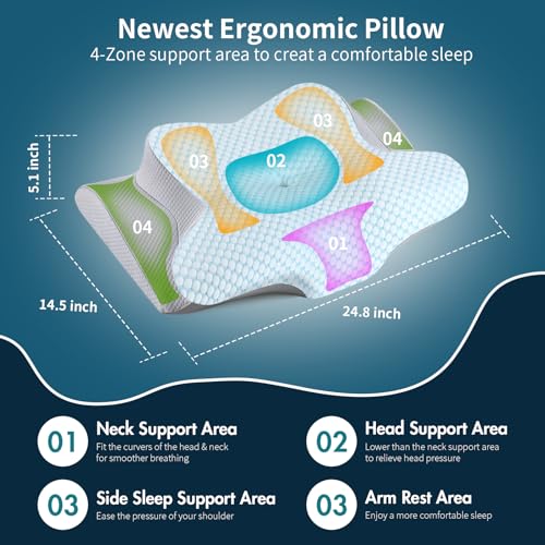Neck Pillow Cervical Memory Foam Pillows for Pain Relief Sleeping, Contour Pillow for Shoulder Pain, Ergonomic Orthopedic ...